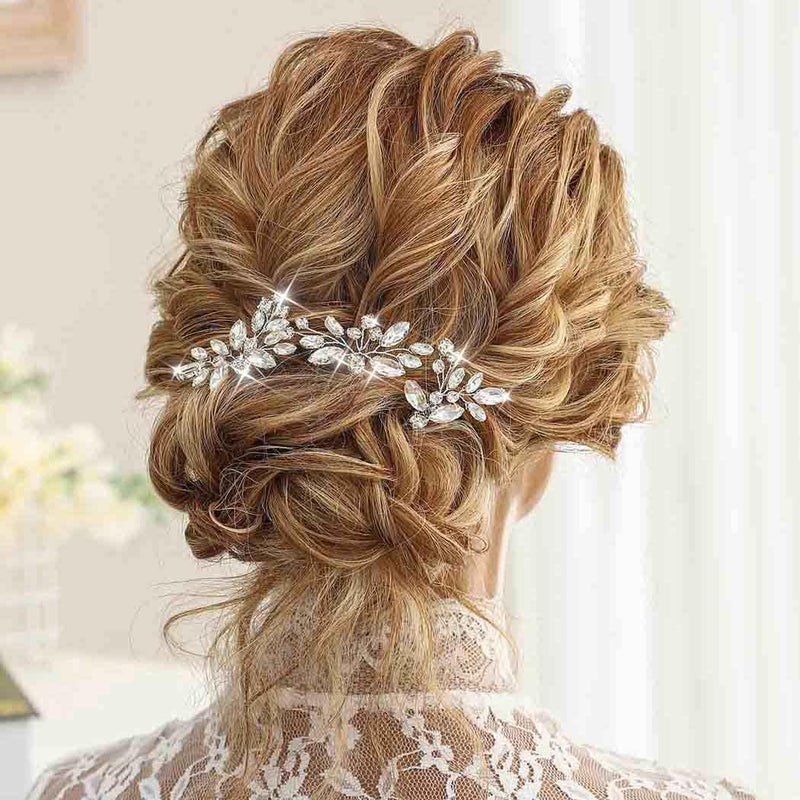 Unicra Bride Wedding Crystal Hair Pins Flower Bridal Hair Pieces Wedding Hair Accessories for Women and Girls Pack of 3 (Silver) - Image 4